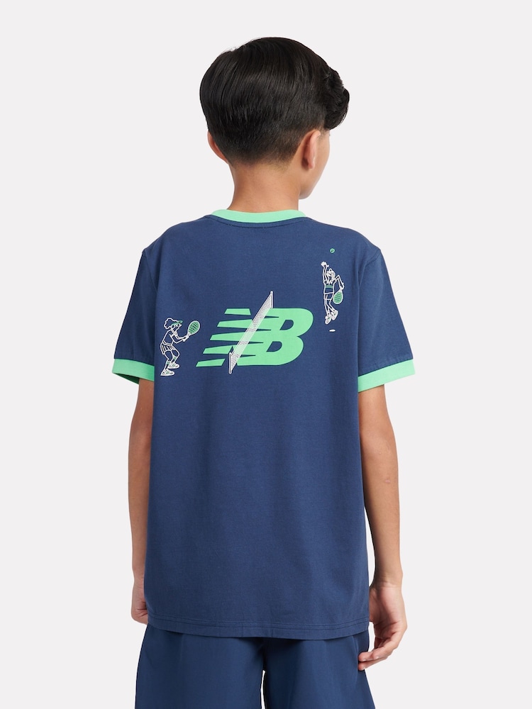 New Balance Blue Kids Tennis Cartoon Back Graphic T-Shirt - Image 2 of 10 New Balance Blue Kids Tennis Cartoon Back Graphic T-Shirt - Image 2 of 10