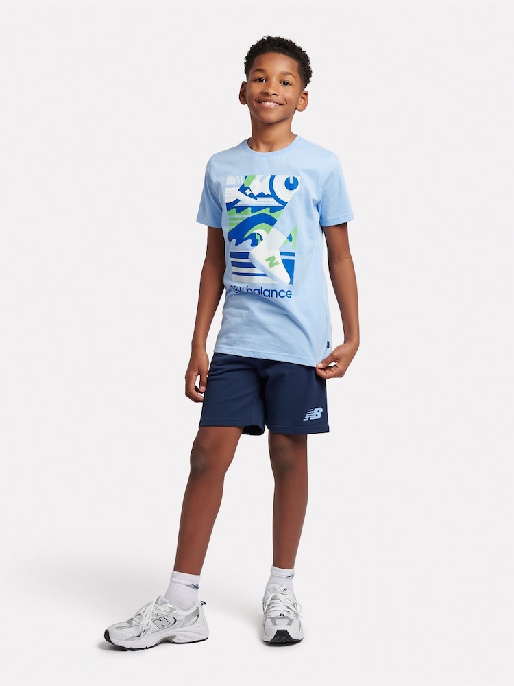 New Balance Blue Kids The System Graphic 100% Cotton T-Shirt And Shorts Set - Image 1 of 10