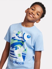 New Balance Blue Kids The System Graphic 100% Cotton T-Shirt And Shorts Set - Image 3 of 10