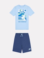 New Balance Blue Kids The System Graphic 100% Cotton T-Shirt And Shorts Set - Image 6 of 10