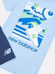 New Balance Blue Kids The System Graphic 100% Cotton T-Shirt And Shorts Set - Image 8 of 10
