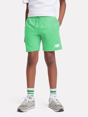 New Balance Green Kids French Terry Stacked Logo 100% Cotton Shorts - Image 1 of 8