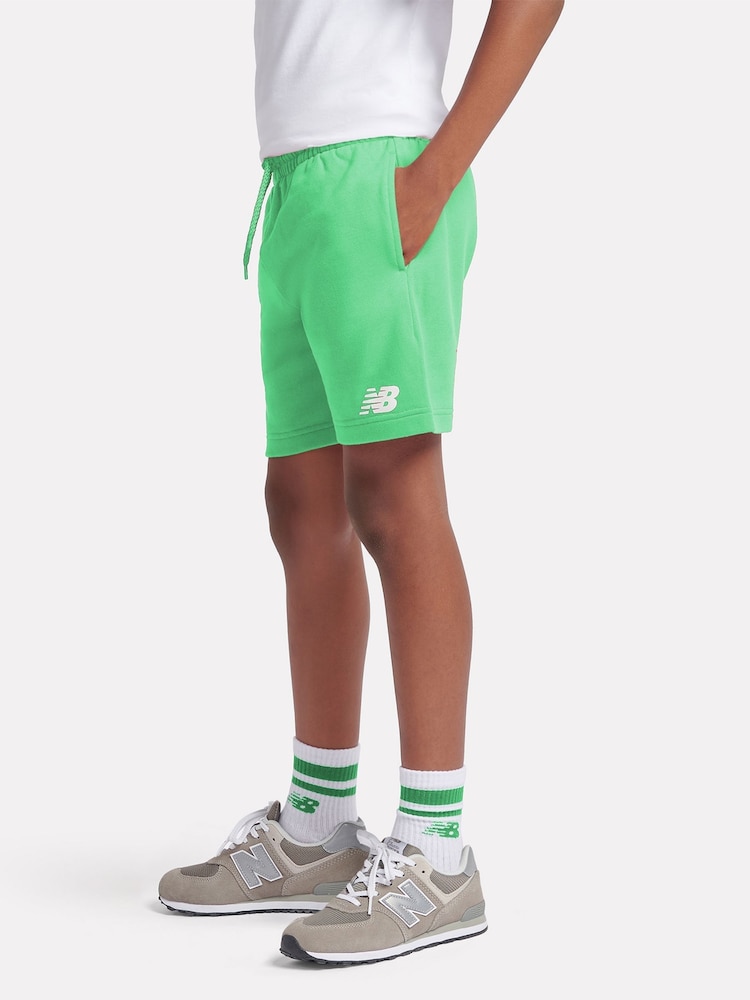 New Balance Green Kids French Terry Stacked Logo 100% Cotton Shorts - Image 2 of 8