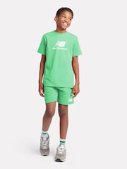 New Balance Green Kids French Terry Stacked Logo 100% Cotton Shorts - Image 4 of 8