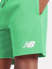 New Balance Green Kids French Terry Stacked Logo 100% Cotton Shorts - Image 5 of 8