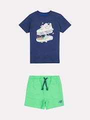 New Balance Navy Blue Kids Jersey Ringer T-Shirt & Shorts Set - Image 1 of 5