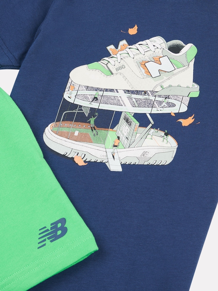 New Balance Navy Blue Kids Jersey Ringer T-Shirt & Shorts Set - Image 3 of 5