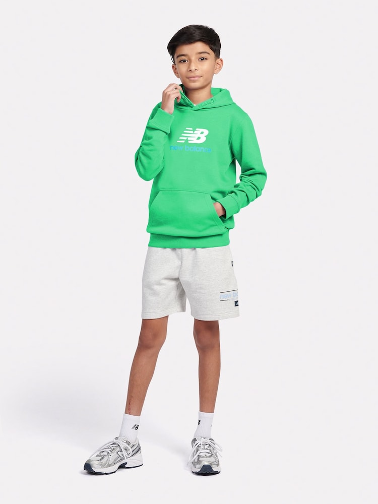 אור ירוק - New Balance Kids French Terry Stacked Logo 100% Cotton Hoodie - Image 5 of 8