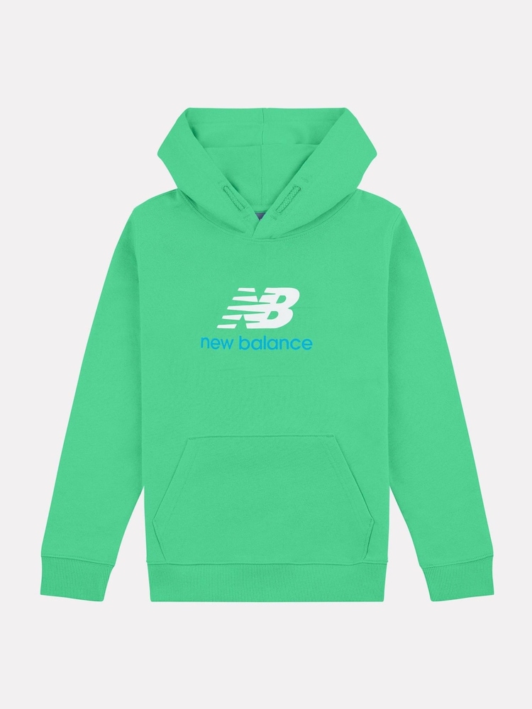 אור ירוק - New Balance Kids French Terry Stacked Logo 100% Cotton Hoodie - Image 6 of 8