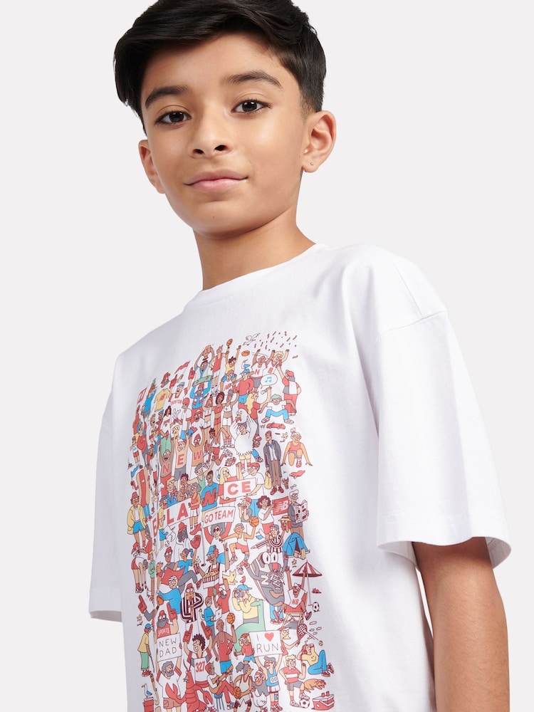 New Balance White Kids Crowd Graphic 100% Cotton T-Shirt - Image 4 of 6