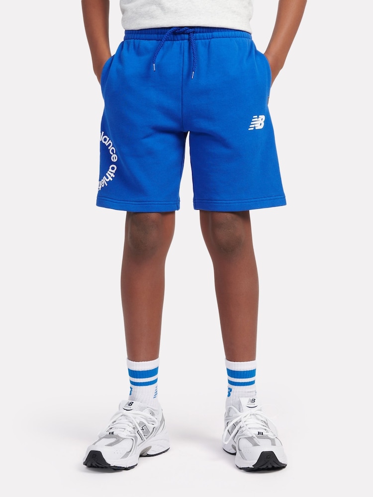 New Balance Blue Kids Circular Logo Graphic 100% Cotton Shorts - Image 1 of 10