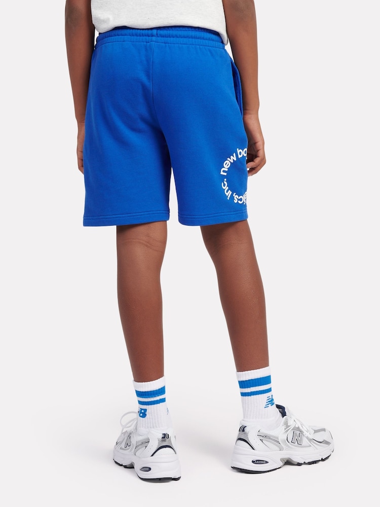 New Balance Blue Kids Circular Logo Graphic 100% Cotton Shorts - Image 2 of 10 New Balance Blue Kids Circular Logo Graphic 100% Cotton Shorts - Image 2 of 10