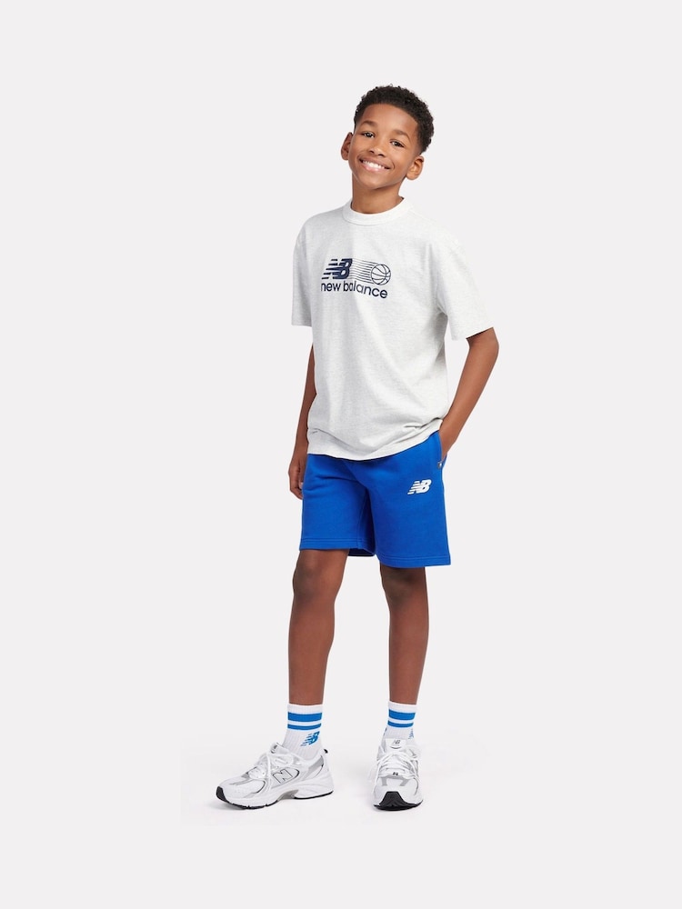 New Balance Blue Kids Circular Logo Graphic 100% Cotton Shorts - Image 3 of 10