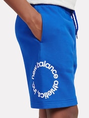 New Balance Blue Kids Circular Logo Graphic 100% Cotton Shorts - Image 6 of 10