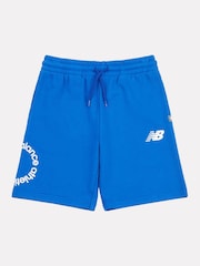 New Balance Blue Kids Circular Logo Graphic 100% Cotton Shorts - Image 7 of 10
