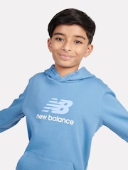 New Balance Blue Kids French Terry Stacked Logo 100% Cotton Hoodie - Image 4 of 8