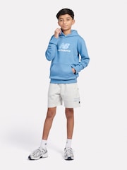 New Balance Blue Kids French Terry Stacked Logo 100% Cotton Hoodie - Image 5 of 8
