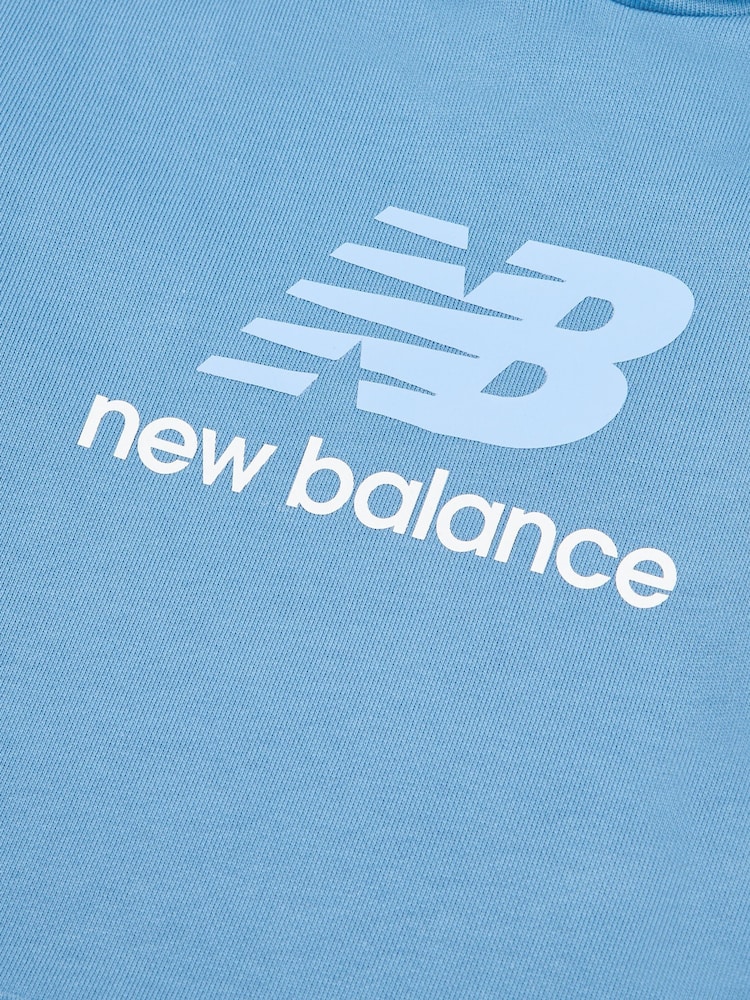 New Balance Blue Kids French Terry Stacked Logo 100% Cotton Hoodie - Image 8 of 8