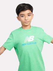 New Balance Green Dark Kids Jersey Stacked 100% Cotton Logo T-Shirt - Image 4 of 5