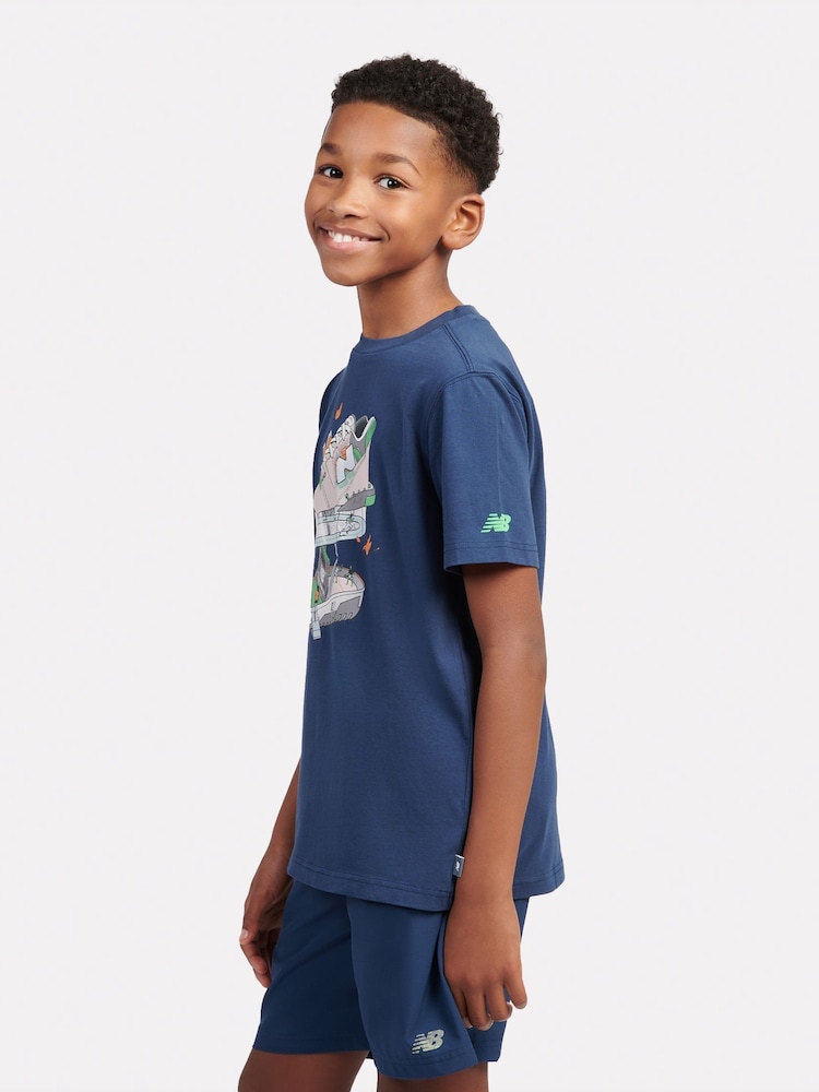 New Balance Light Blue Kids Fitness Centre Illustrated Graphic 100% Cotton T-Shirt - Image 2 of 10