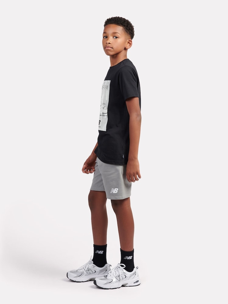 New Balance Black Kids The System Graphic 100% Cotton T-Shirt And Shorts Set - Image 2 of 11