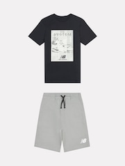New Balance Black Kids The System Graphic 100% Cotton T-Shirt And Shorts Set - Image 7 of 11