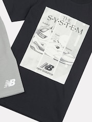 New Balance Black Kids The System Graphic 100% Cotton T-Shirt And Shorts Set - Image 9 of 11