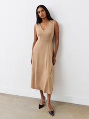 Finery Camel Adele Ponte Jersey Midi Dress - Image 3 of 4