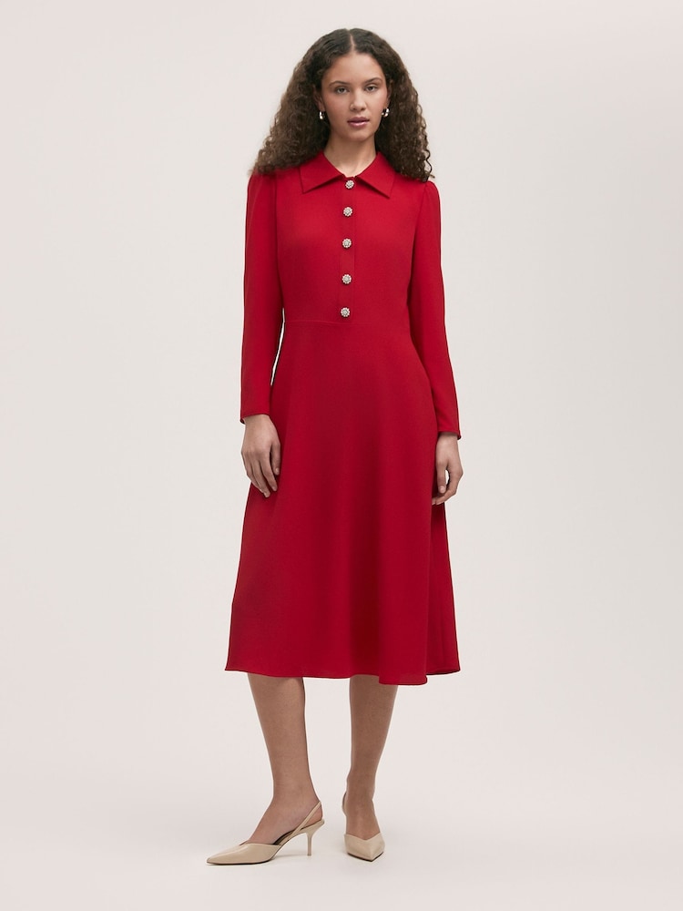 Finery Red Lucia Matte Textured Crepe Midi Dress - Image 1 of 4
