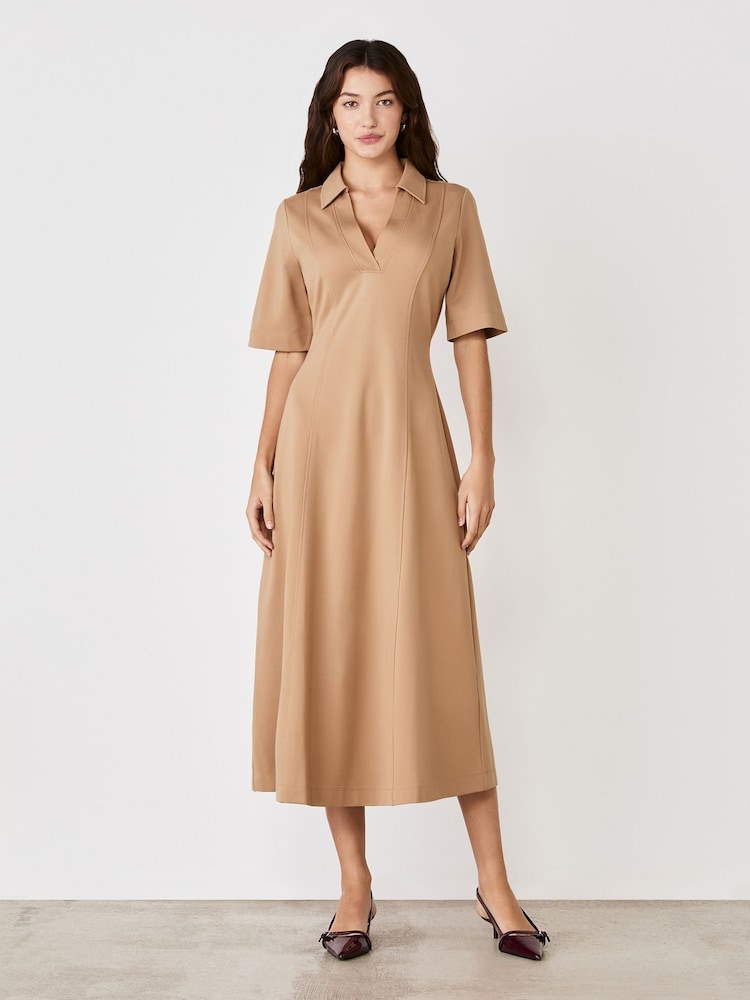Finery Camel Trinity Ponte Jersey Midi Dress - Image 1 of 4 Finery Camel Trinity Ponte Jersey Midi Dress - Image 1 of 4