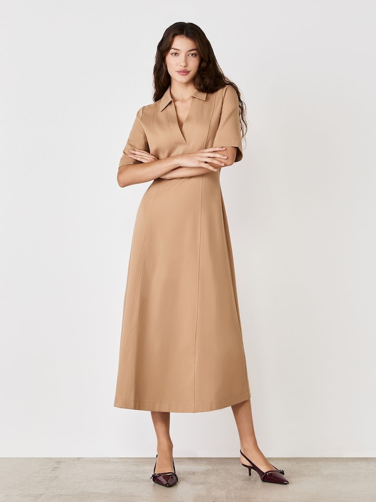 Finery Camel Trinity Ponte Jersey Midi Dress - Image 2 of 4 Finery Camel Trinity Ponte Jersey Midi Dress - Image 2 of 4