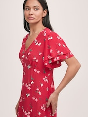 Finery Red Saskia Floral Print Crepe Midi Tea Dress - Image 3 of 4