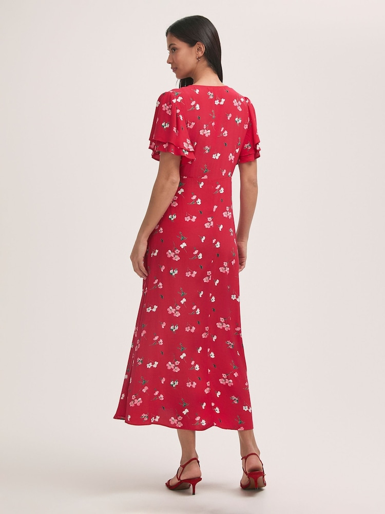 Finery Red Saskia Floral Print Crepe Midi Tea Dress - Image 4 of 4 Finery Red Saskia Floral Print Crepe Midi Tea Dress - Image 4 of 4