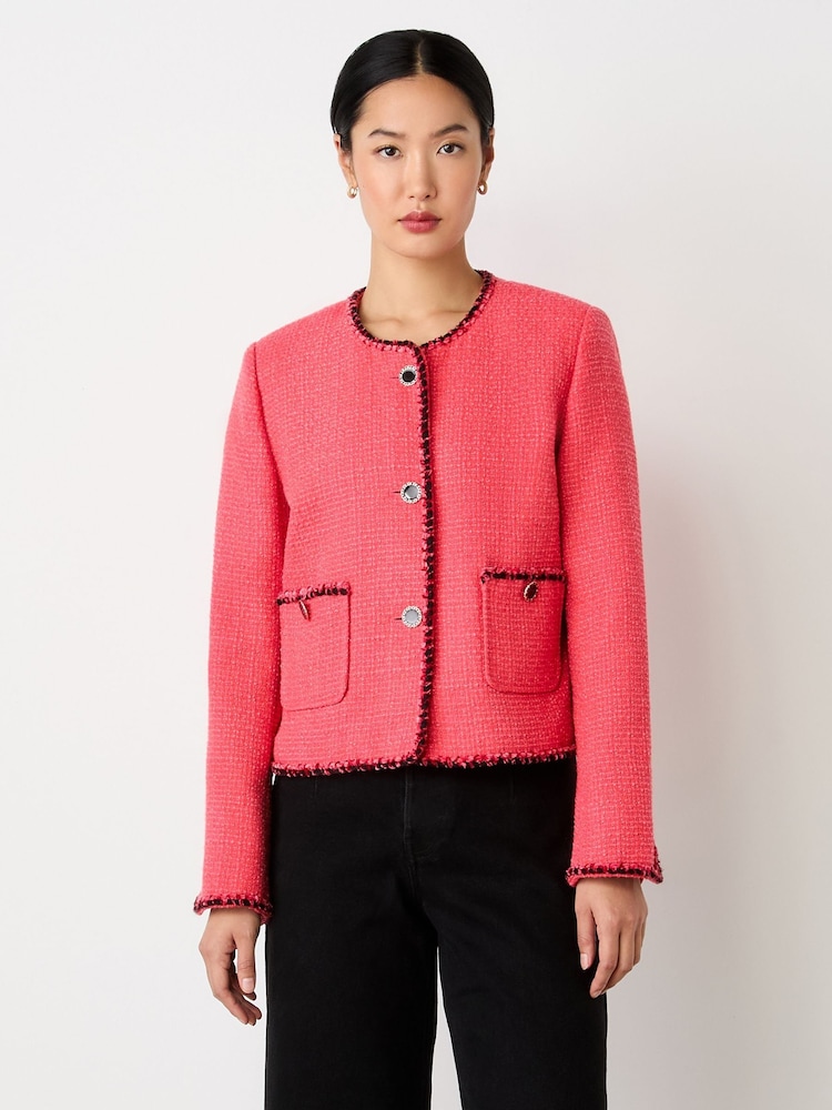 Finery Pink Polly Button Through Tweed Jacket - Image 1 of 4