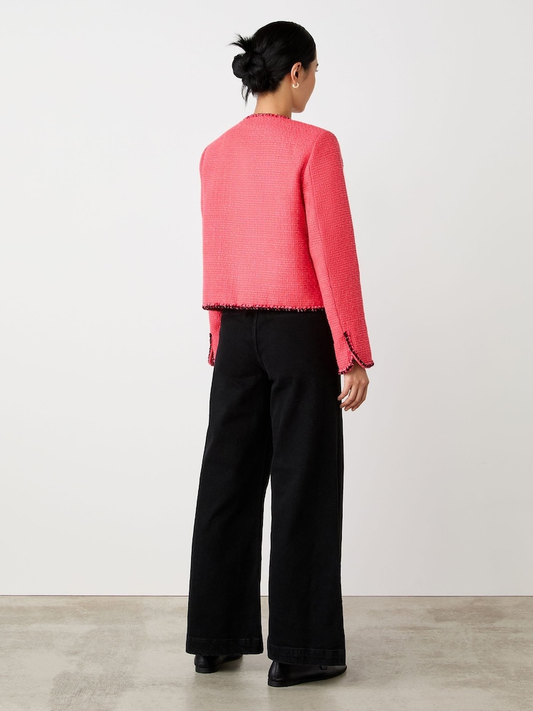 Finery Pink Polly Button Through Tweed Jacket - Image 3 of 4