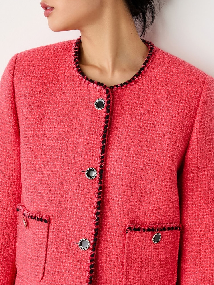 Finery Pink Polly Button Through Tweed Jacket - Image 4 of 4
