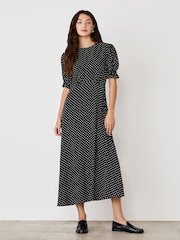 Finery Black Mela Polka Dot Crepe Midi Dress - Image 1 of 3