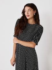 Finery Black Mela Polka Dot Crepe Midi Dress - Image 3 of 3