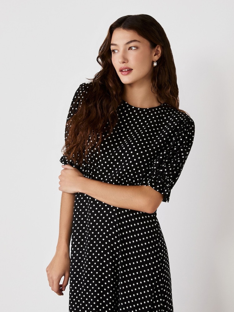 Finery Black Mela Polka Dot Crepe Midi Dress - Image 3 of 3