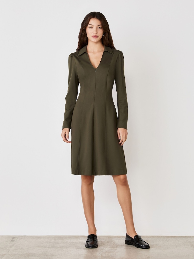 Finery Khaki Bethany Ponte Jersey Knee Length Dress - Image 1 of 4