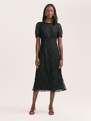Finery Mela Black Chiffon Midi Tea Dress - Image 1 of 4
