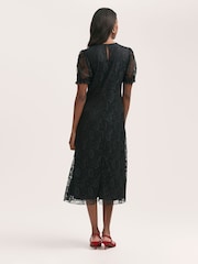 Finery Mela Black Chiffon Midi Tea Dress - Image 2 of 4