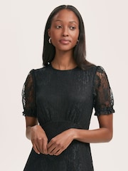 Finery Mela Black Chiffon Midi Tea Dress - Image 3 of 4