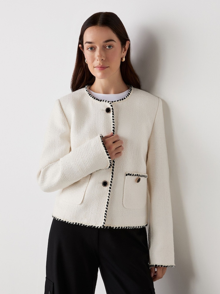 Finery White Polly Button Through Tweed Jacket - Image 2 of 4