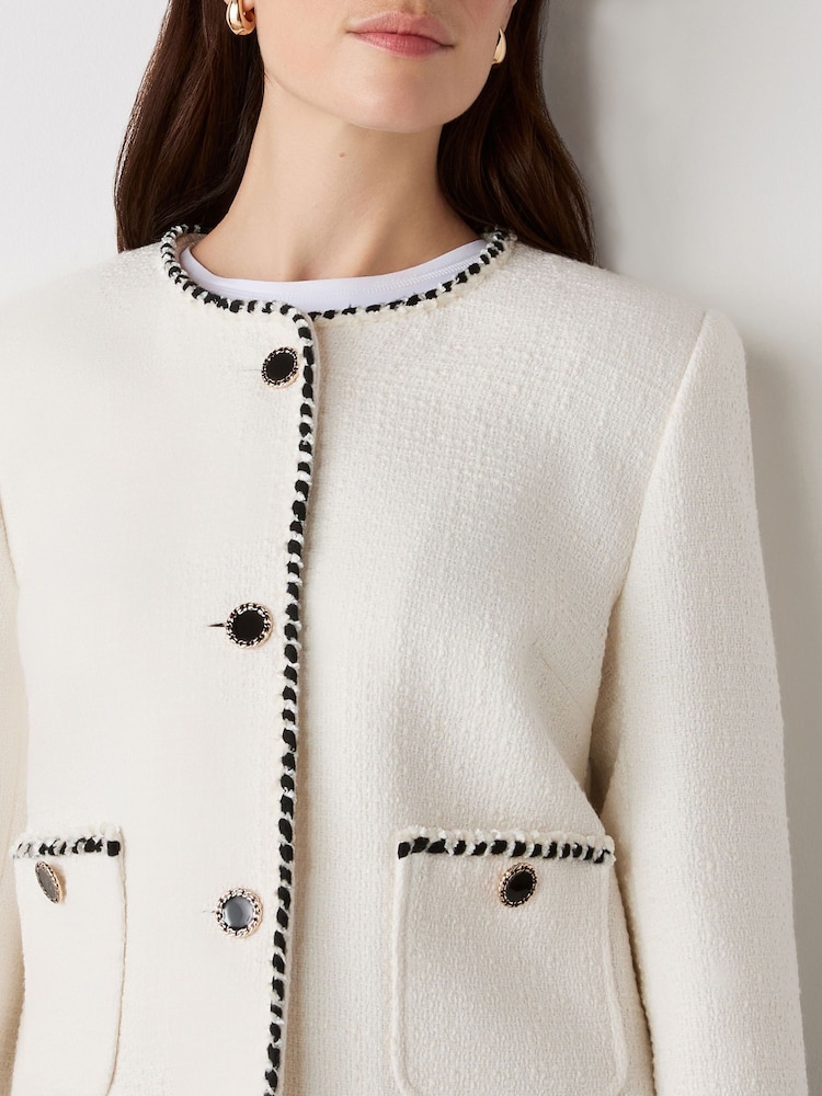 Finery White Polly Button Through Tweed Jacket - Image 3 of 4