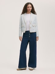 Finery Blue Rochelle Button Through Tweed Blazer - Image 1 of 4