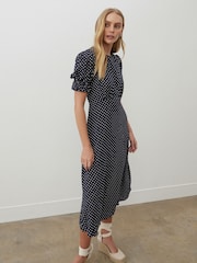 Finery Navy Mela Polka Dot Crepe Midi Dress - Image 2 of 4