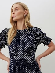 Finery Navy Mela Polka Dot Crepe Midi Dress - Image 3 of 4