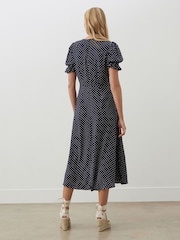 Finery Navy Mela Polka Dot Crepe Midi Dress - Image 4 of 4