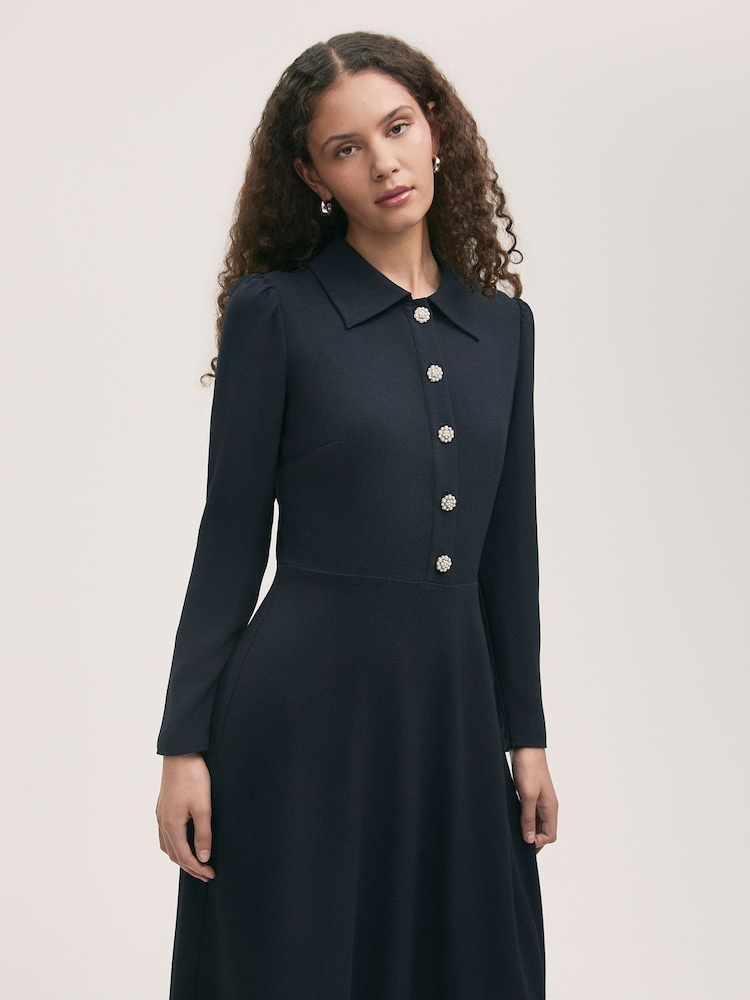 Finery Blue Lucia Matte Textured Crepe Midi Dress - Image 2 of 4